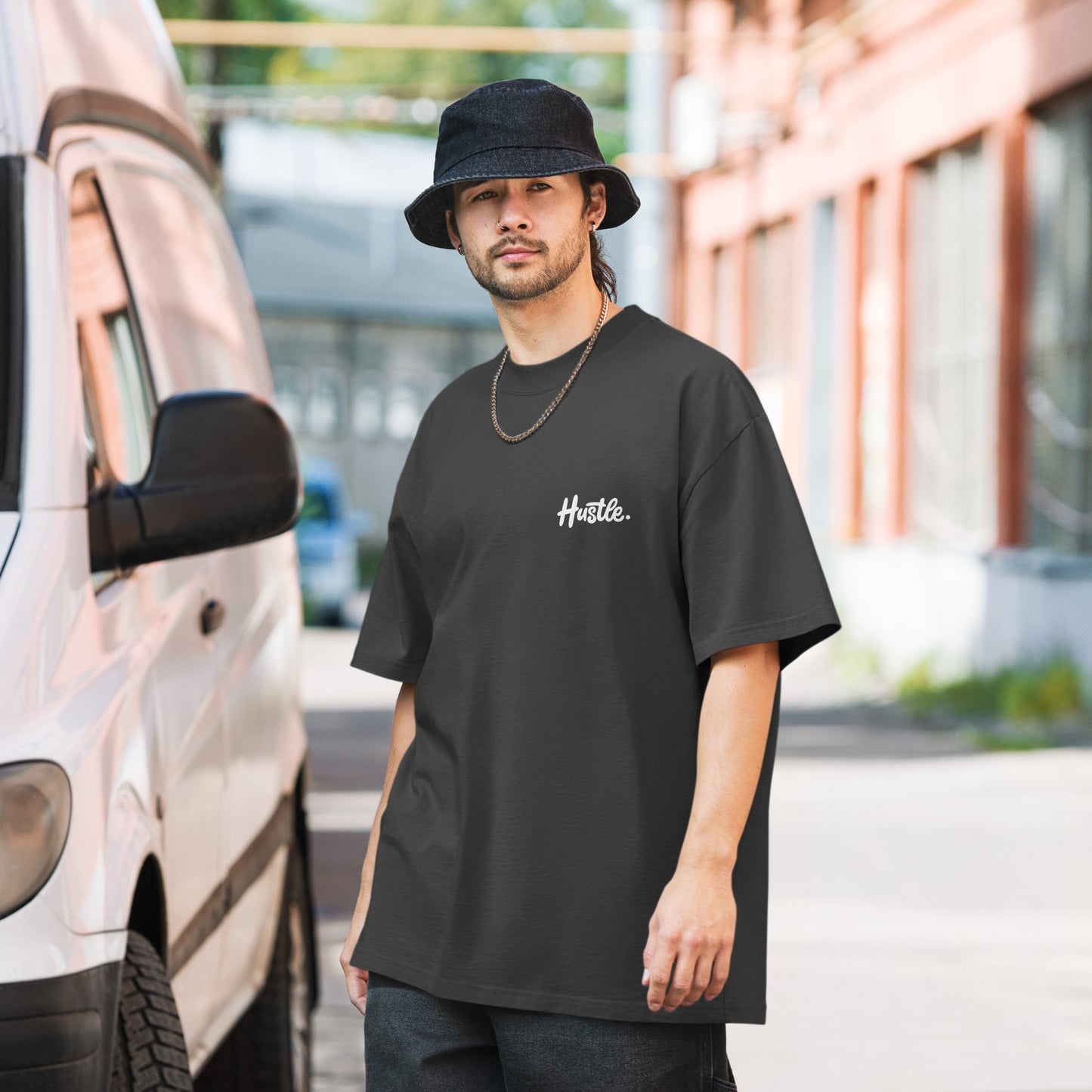 Oversized Faded Black Hustle Tee