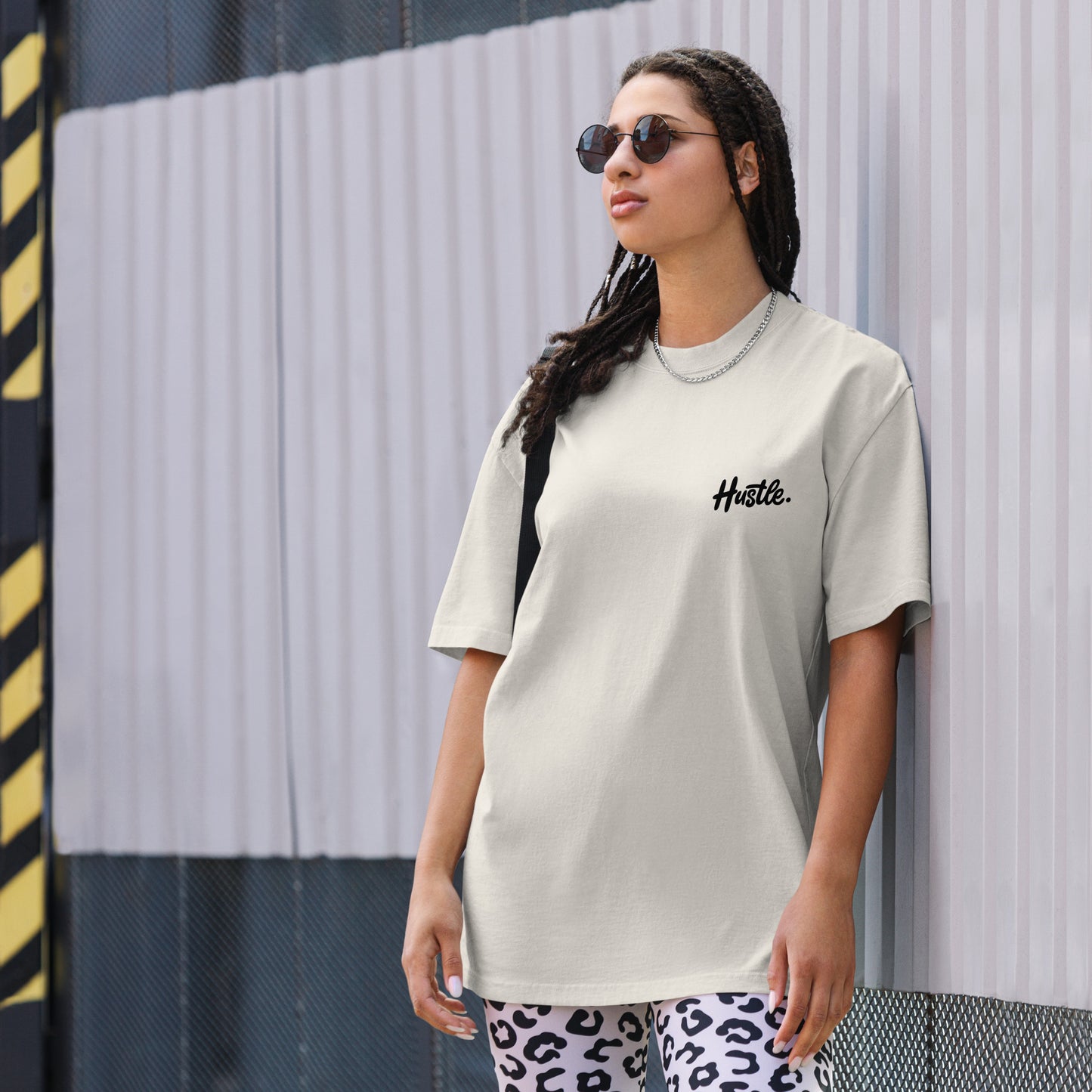 Oversized Faded Bone Hustle Tee