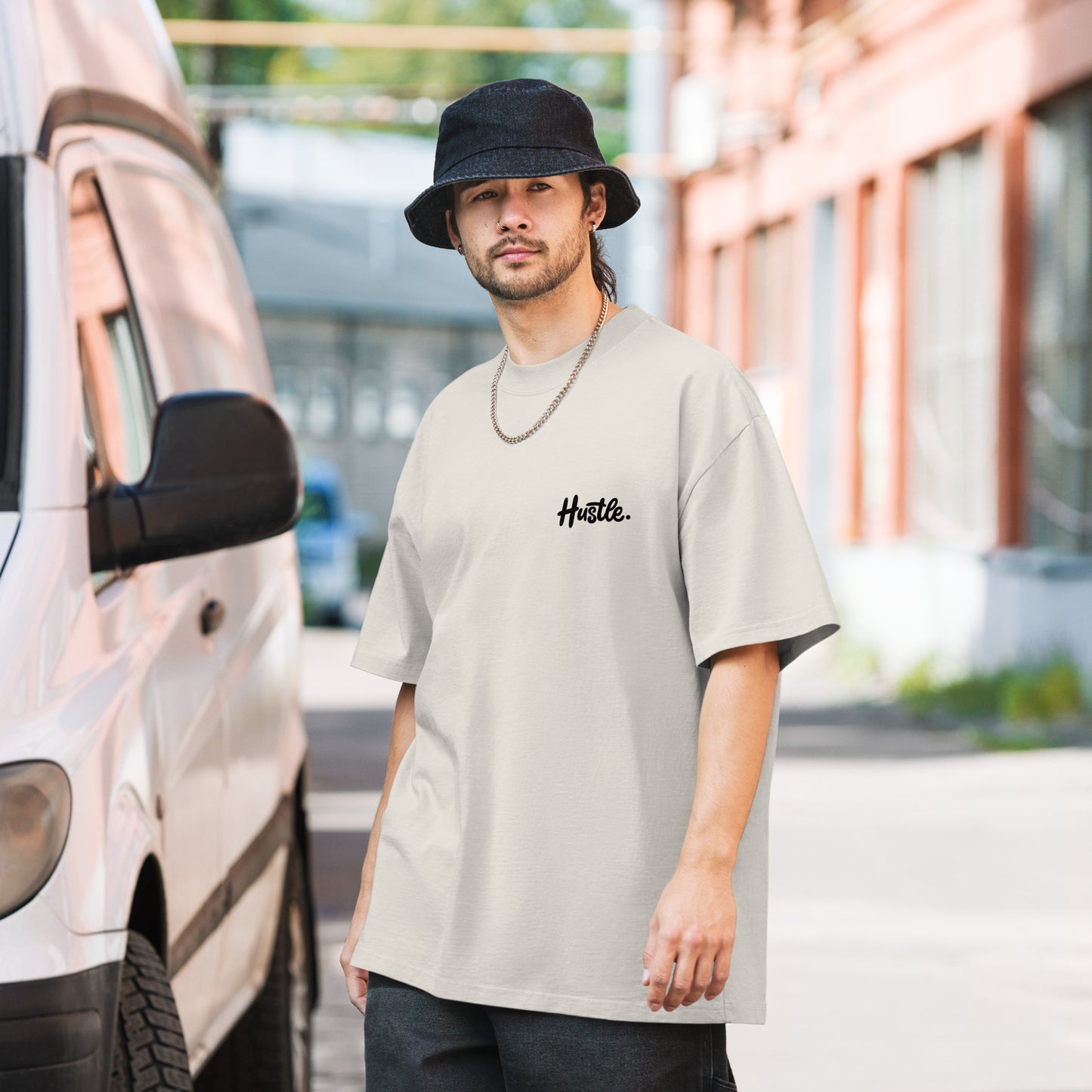 Oversized Faded Bone Hustle Tee